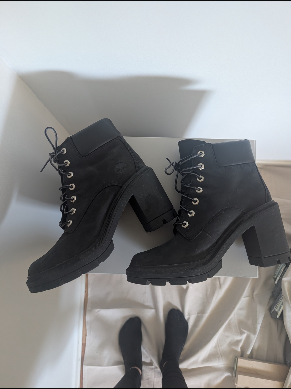 Timberland Black Lace-Up Chunk Heel Women's Boots